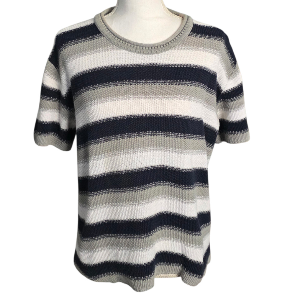 Vintage Forever Creative Cotton Women's Sweater L Navy Gray Striped USA